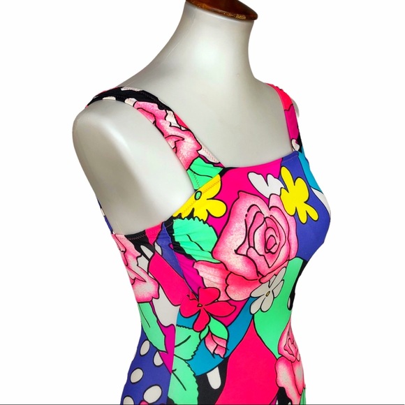 New! True Vintage🌸80s/90s Abstract Pop Art One Piece Swimsuit! - Picture 4 of 7
